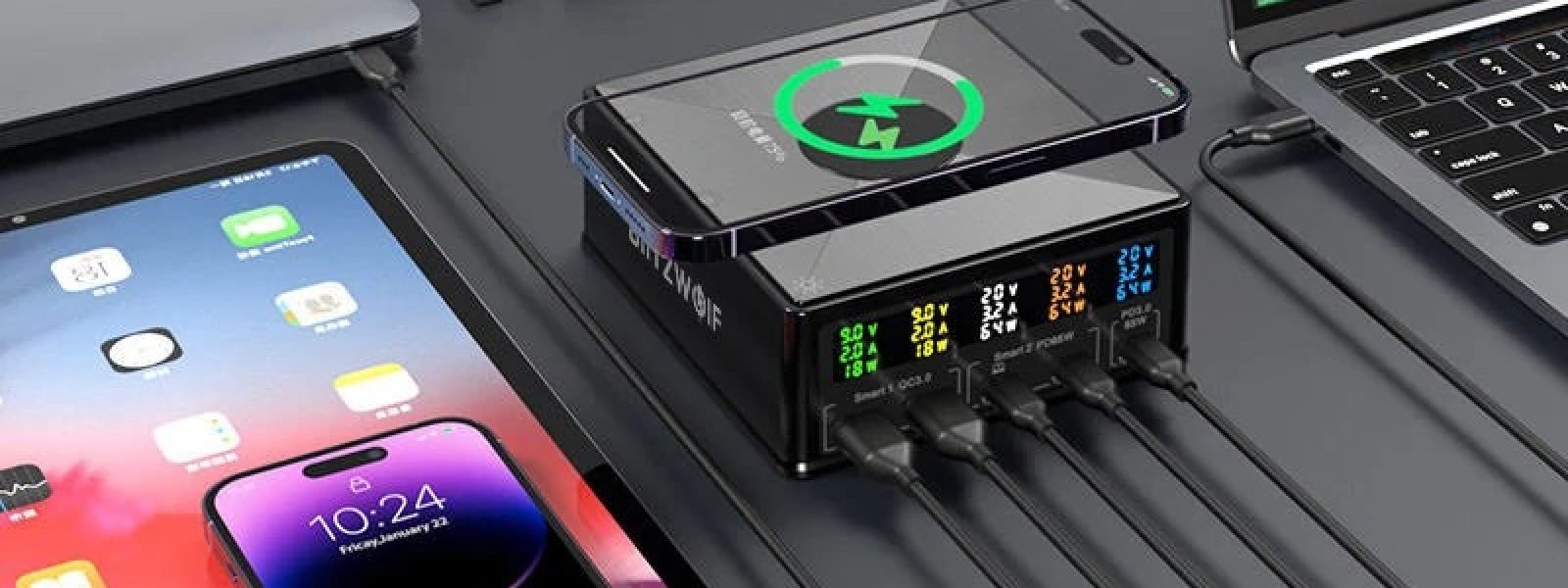 [#Ιστορικό_Χαμηλό] BlitzWolf 868H : Επιτραπέζιος φορτιστής 160W, 5 θυρών, με πληροφορίες για την κάθε θύρα και ασύρματη φόρτιση 15W, στα 26.9€!